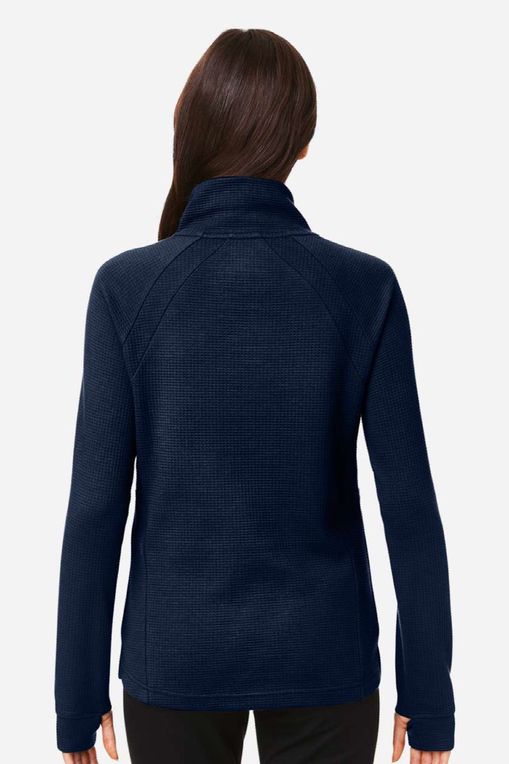 North End NE200W Womens Rhythm Waffle Sweatshirt w/ Pouch Pocket Classic Navy Blue Model Back
