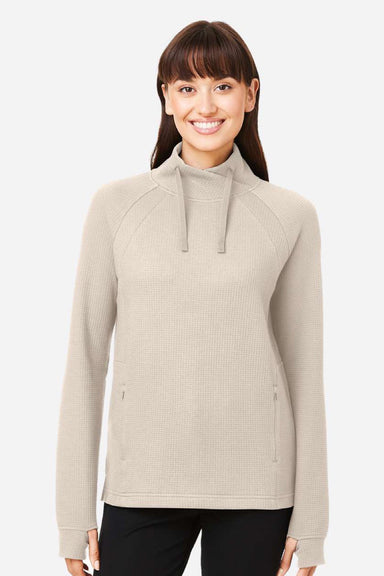 North End NE200W Womens Rhythm Waffle Sweatshirt w/ Pouch Pocket Oatmeal Model Front