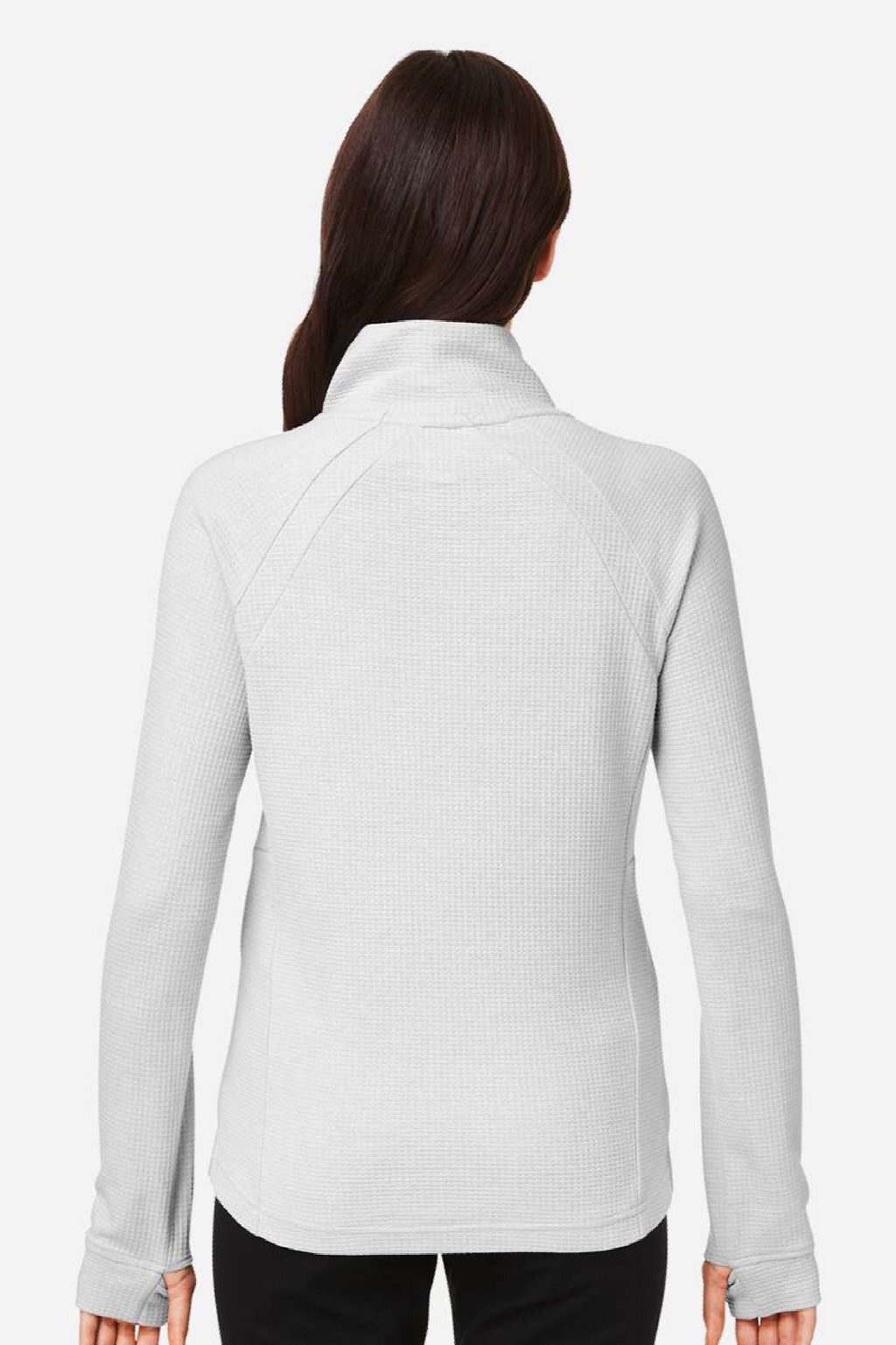 North End NE200W Womens Rhythm Waffle Sweatshirt w/ Pouch Pocket Platinum Grey Model Back