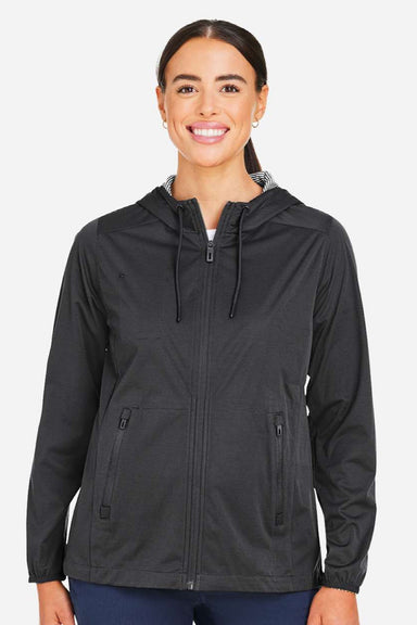 North End NE75W Womens Network Lightweight Full Zip Hooded Jacket Heather Carbon Grey Model Front