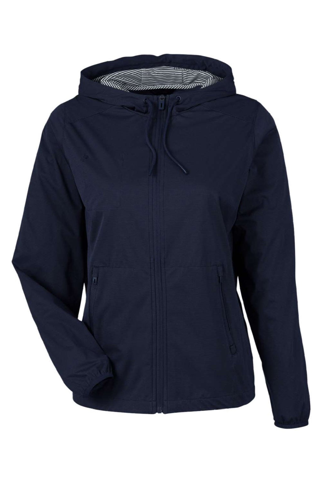 North End NE75W Womens Network Lightweight Full Zip Hooded Jacket Heather Classic Navy Blue Flat Front
