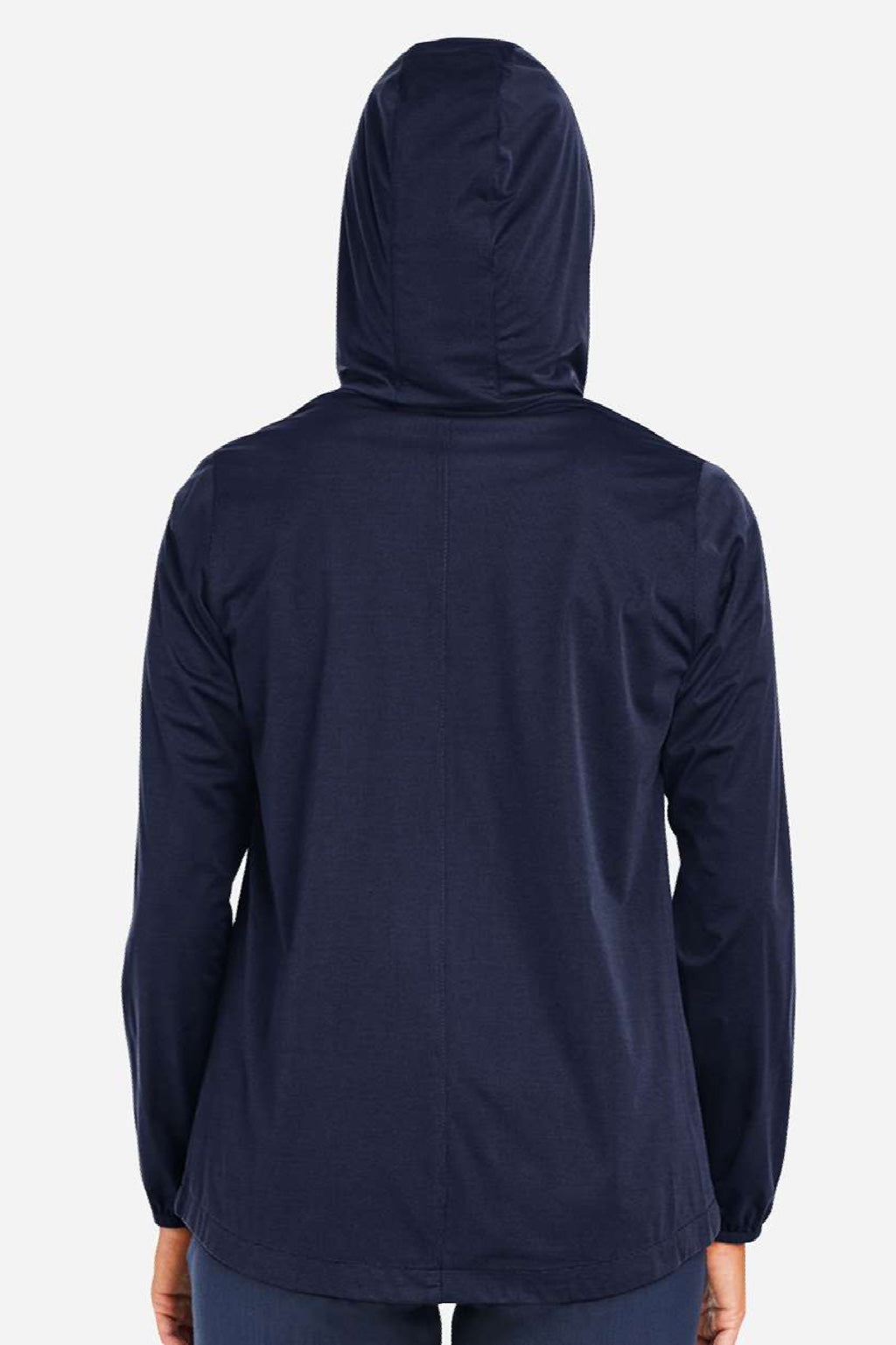 North End NE75W Womens Network Lightweight Full Zip Hooded Jacket Heather Classic Navy Blue Model Back