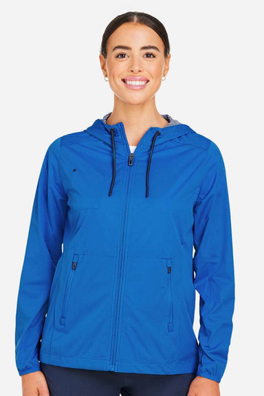 North End NE75W Womens Network Lightweight Full Zip Hooded Jacket Heather Light Nautical Blue Model Front
