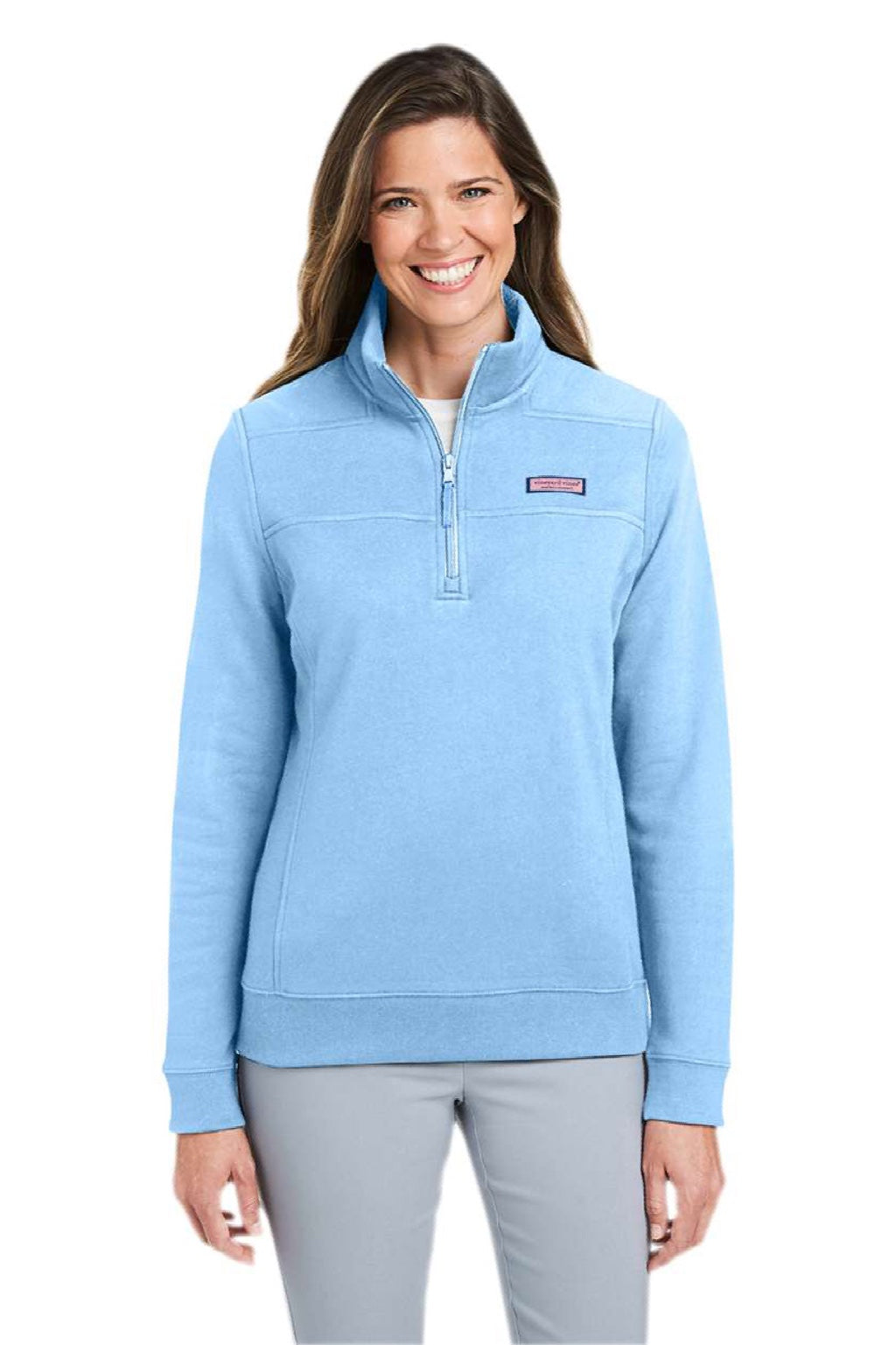 Vineyard Vines K002795 Womens Collegiate Shep 1/4 Zip Sweatshirt Jake Blue Model Front
