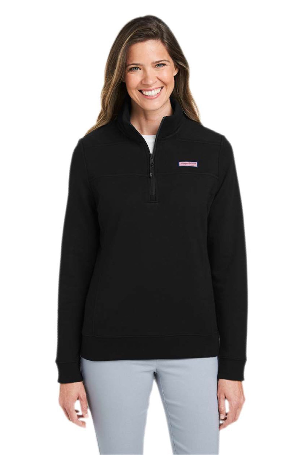 Vineyard Vines K002795 Womens Collegiate Shep 1/4 Zip Sweatshirt Jet Black Model Front