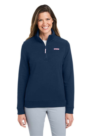 Vineyard Vines K002795 Womens Collegiate Shep 1/4 Zip Sweatshirt Vineyard Navy Blue Model Front