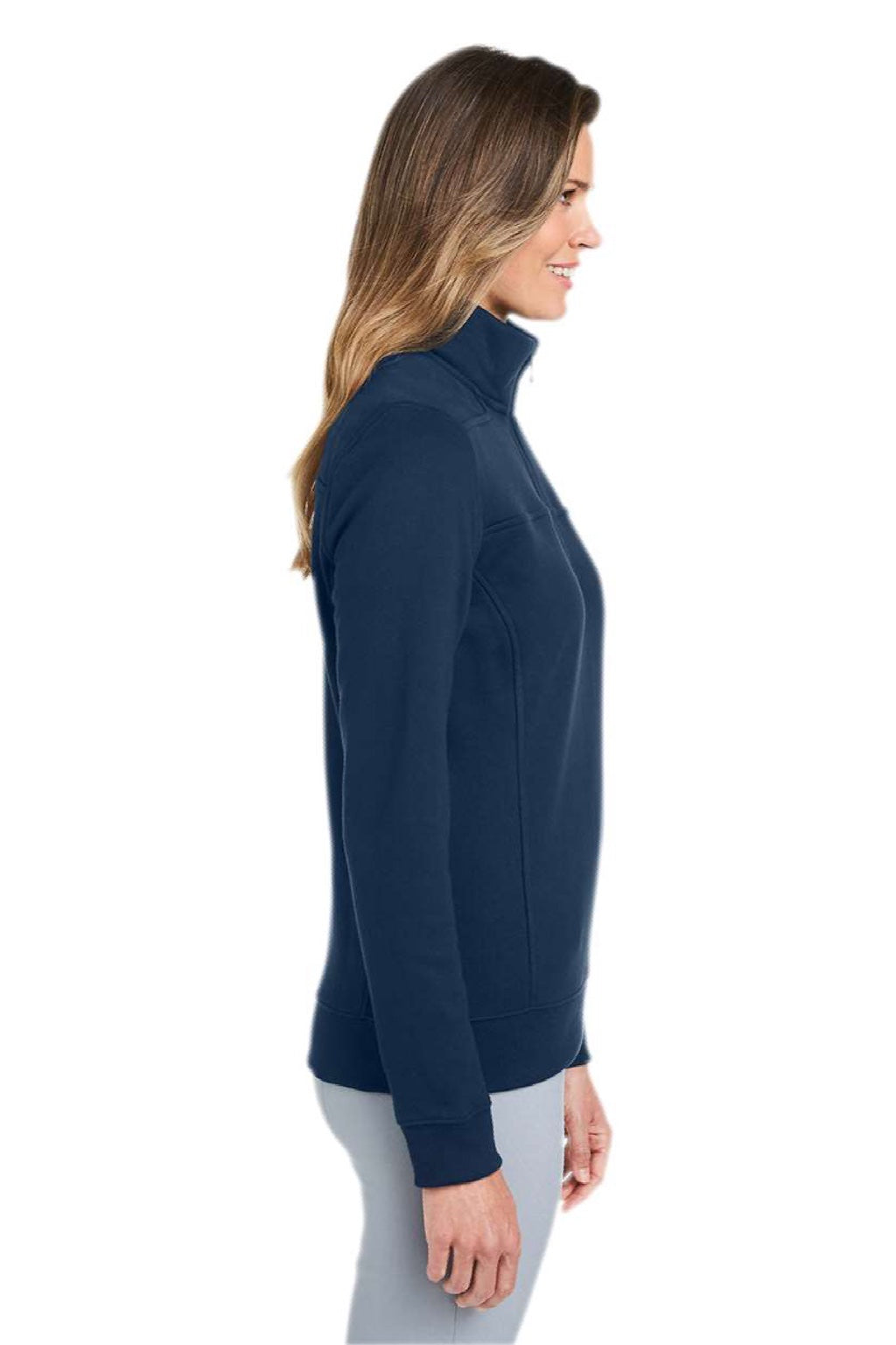 Vineyard Vines K002795 Womens Collegiate Shep 1/4 Zip Sweatshirt Vineyard Navy Blue Model Side