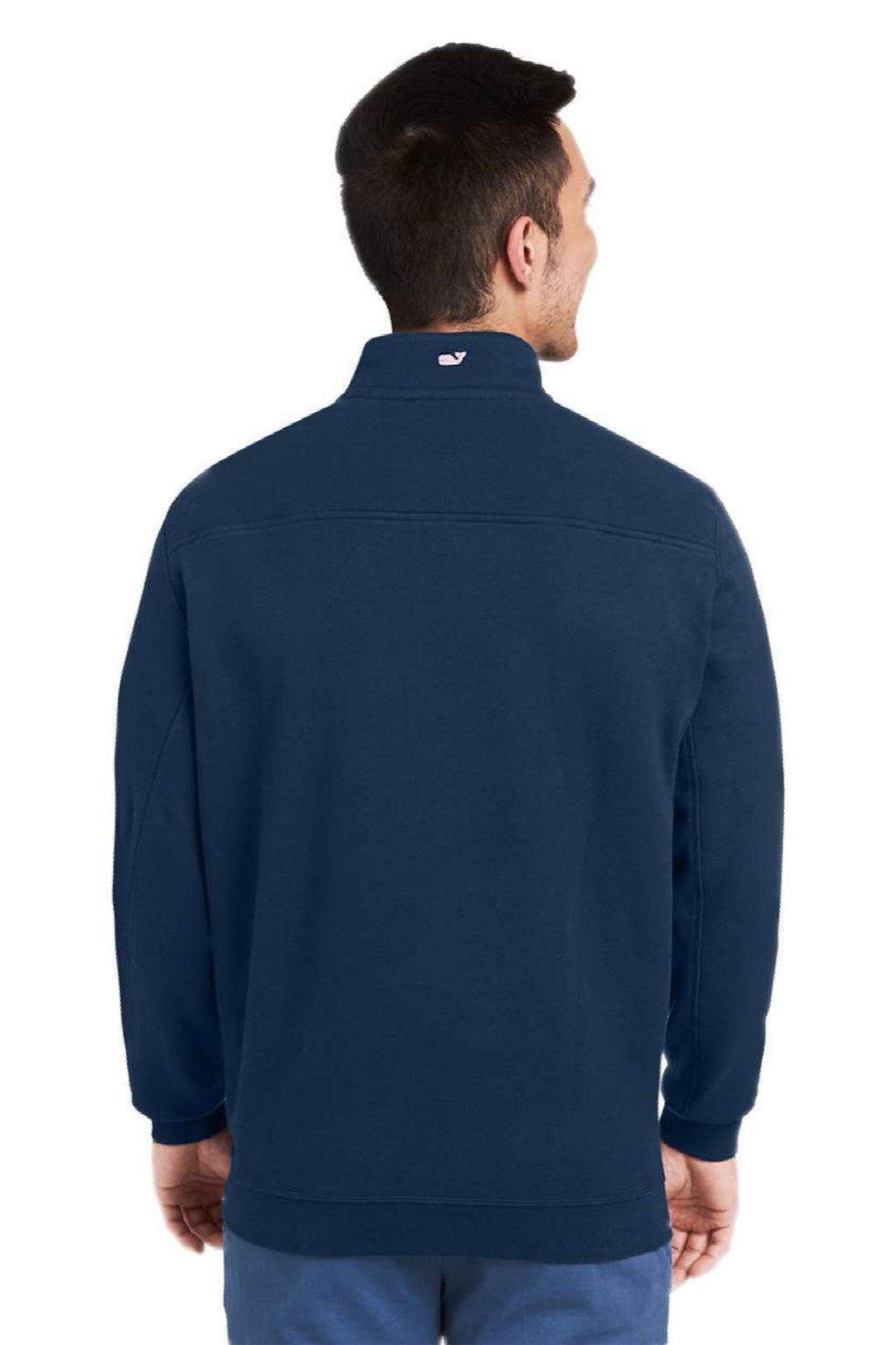 Vineyard Vines K002712 Mens Collegiate Shep 1/4 Zip Sweatshirt Vineyard Navy Blue Model Back