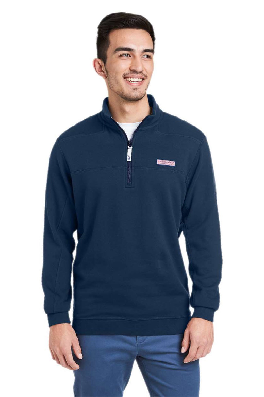 Vineyard Vines K002712 Mens Collegiate Shep 1/4 Zip Sweatshirt Vineyard Navy Blue Model Front