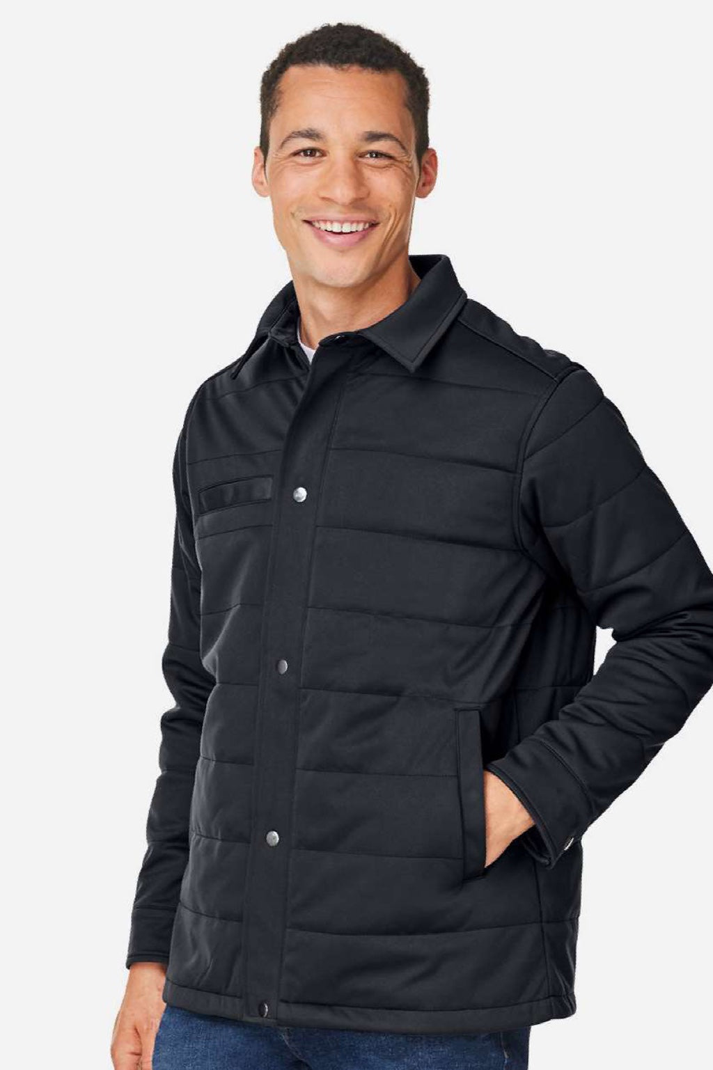 Harriton M821 Mens Guardian Full Zip Soft Shell Chore Coat Black Model Side