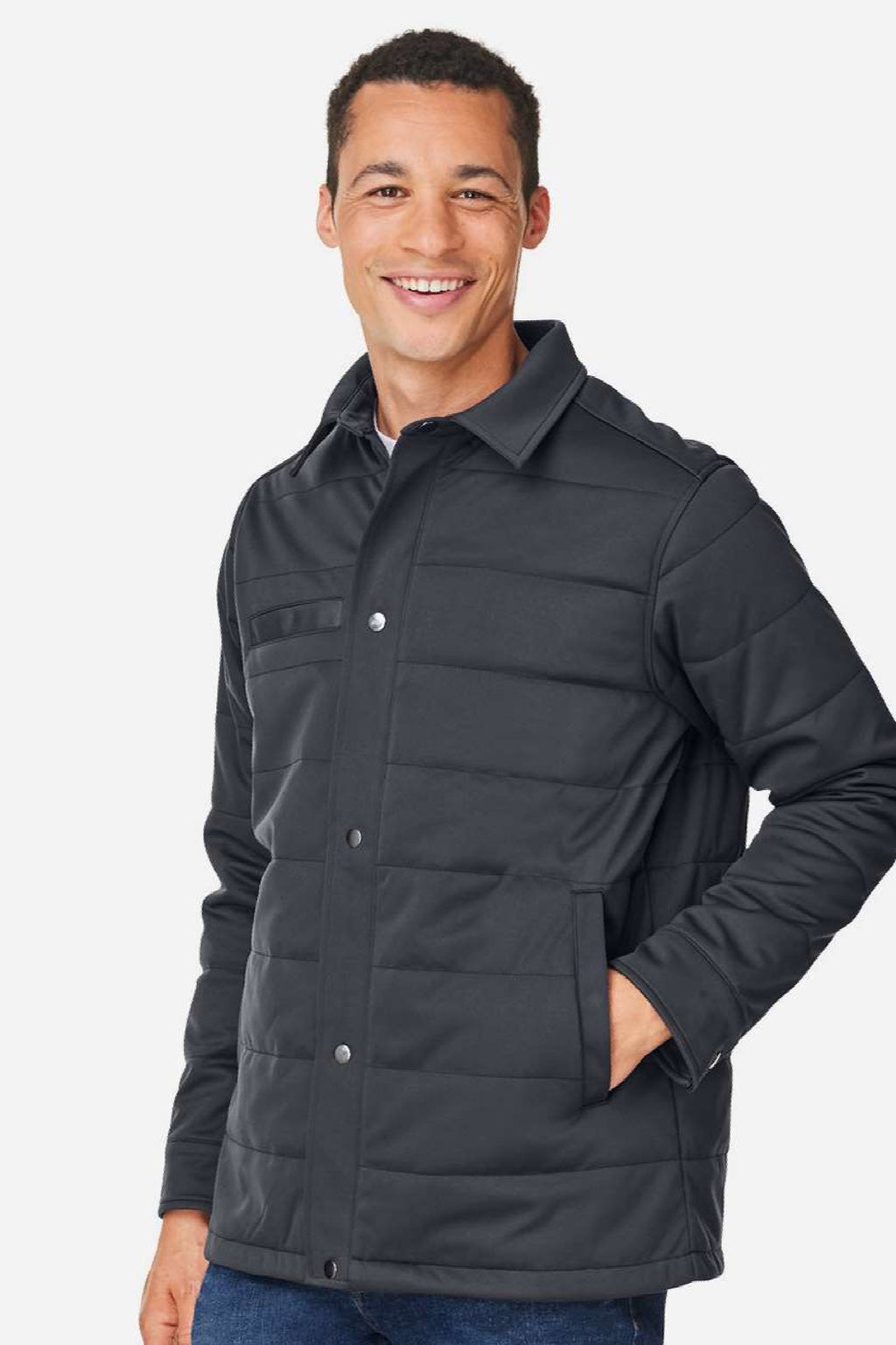 Harriton M821 Mens Guardian Full Zip Soft Shell Chore Coat Dark Charcoal Grey Model Side
