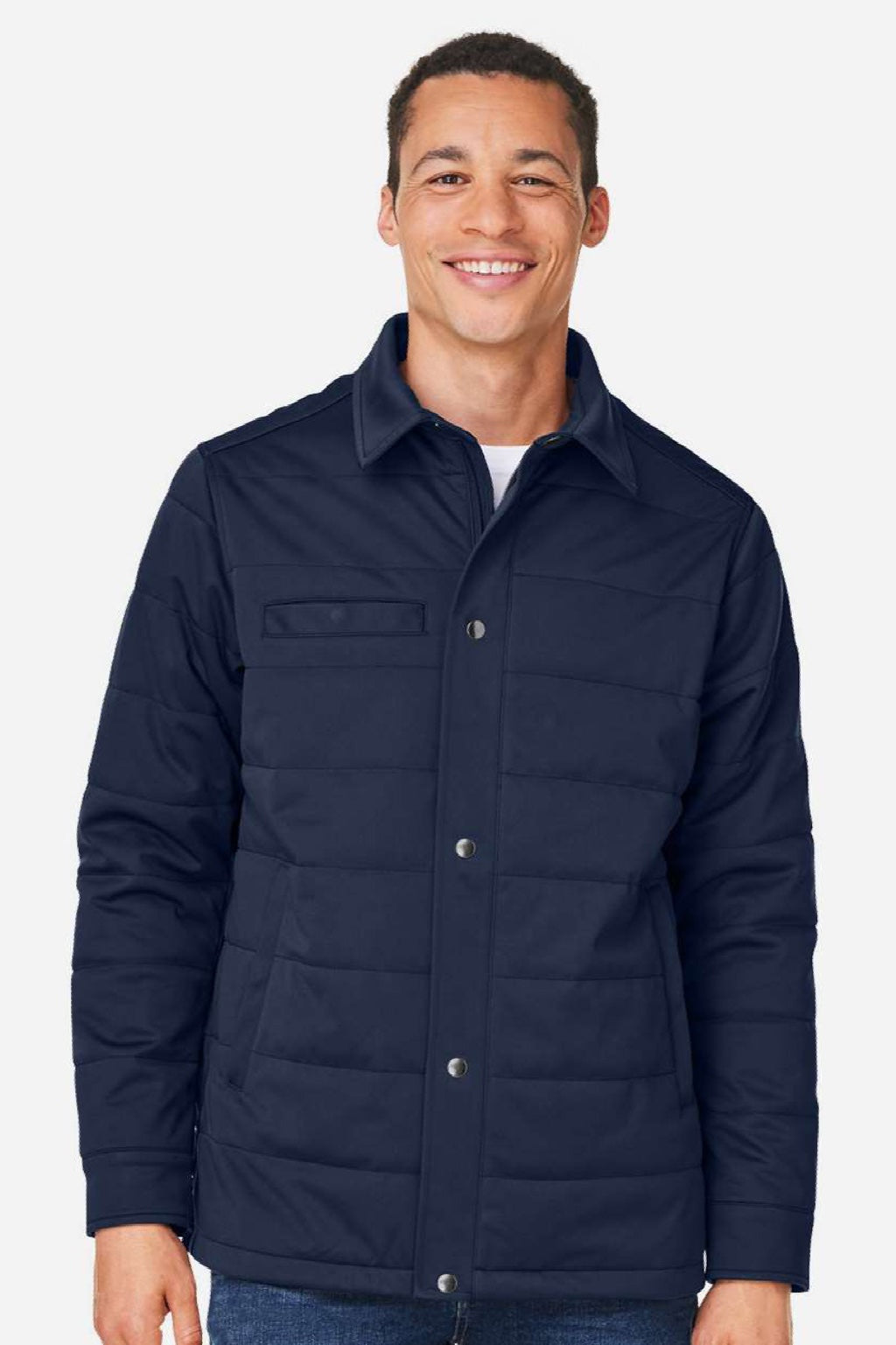 Harriton M821 Mens Guardian Full Zip Soft Shell Chore Coat Dark Navy Blue Model Front