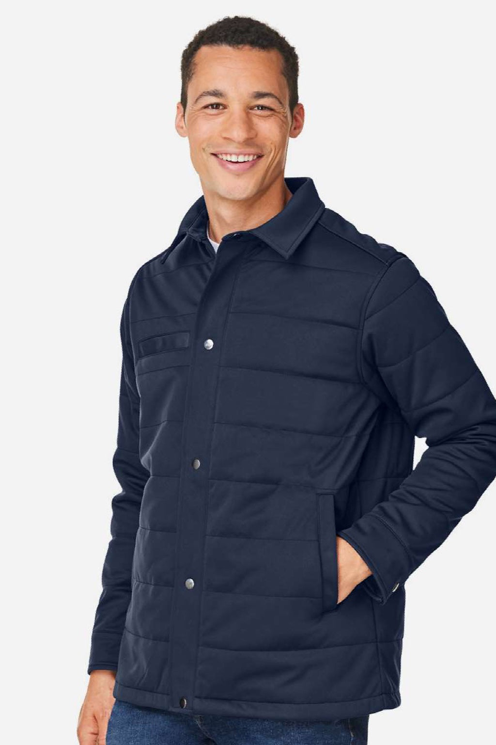 Harriton M821 Mens Guardian Full Zip Soft Shell Chore Coat Dark Navy Blue Model Side