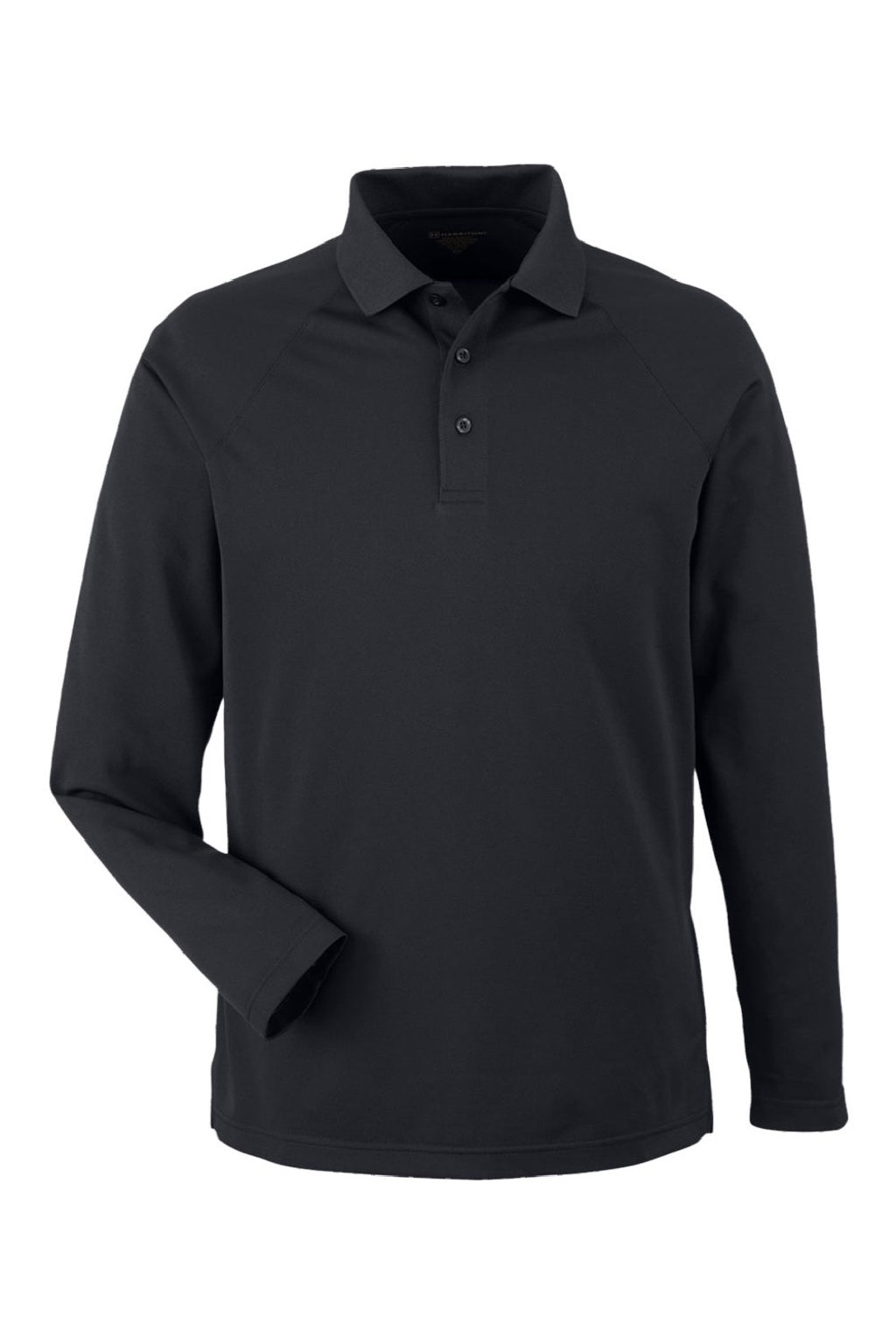 Harriton M208L Mens Charge Moisture Wicking Long Sleeve Polo Shirt Black Flat Front