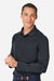 Harriton M208L Mens Charge Moisture Wicking Long Sleeve Polo Shirt Black Model Side