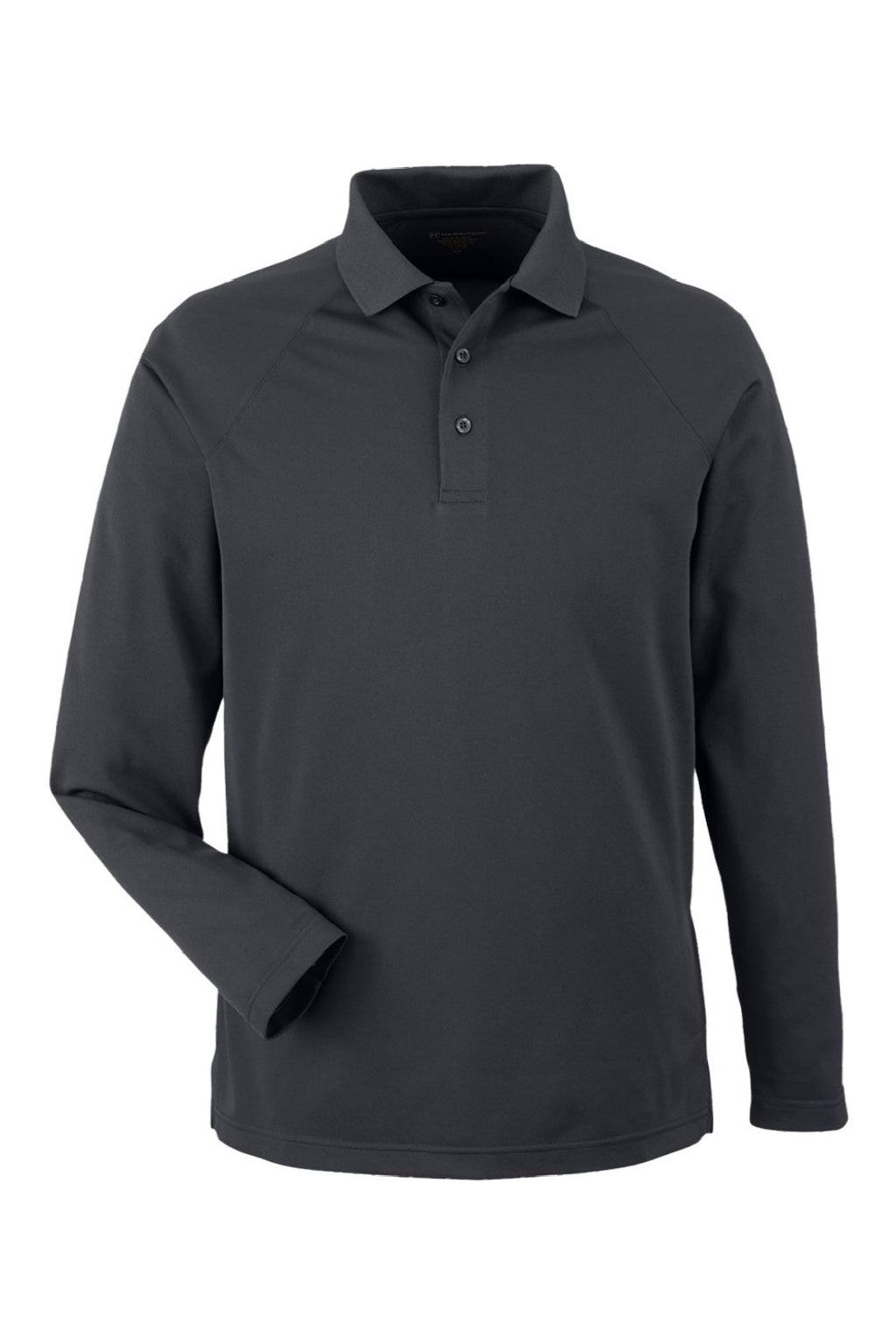 Harriton M208L Mens Charge Moisture Wicking Long Sleeve Polo Shirt Dark Charcoal Grey Flat Front