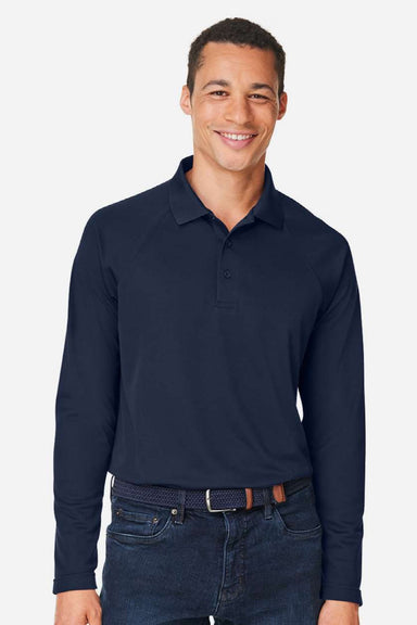 Harriton M208L Mens Charge Moisture Wicking Long Sleeve Polo Shirt Dark Navy Blue Model Front