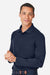 Harriton M208L Mens Charge Moisture Wicking Long Sleeve Polo Shirt Dark Navy Blue Model Side