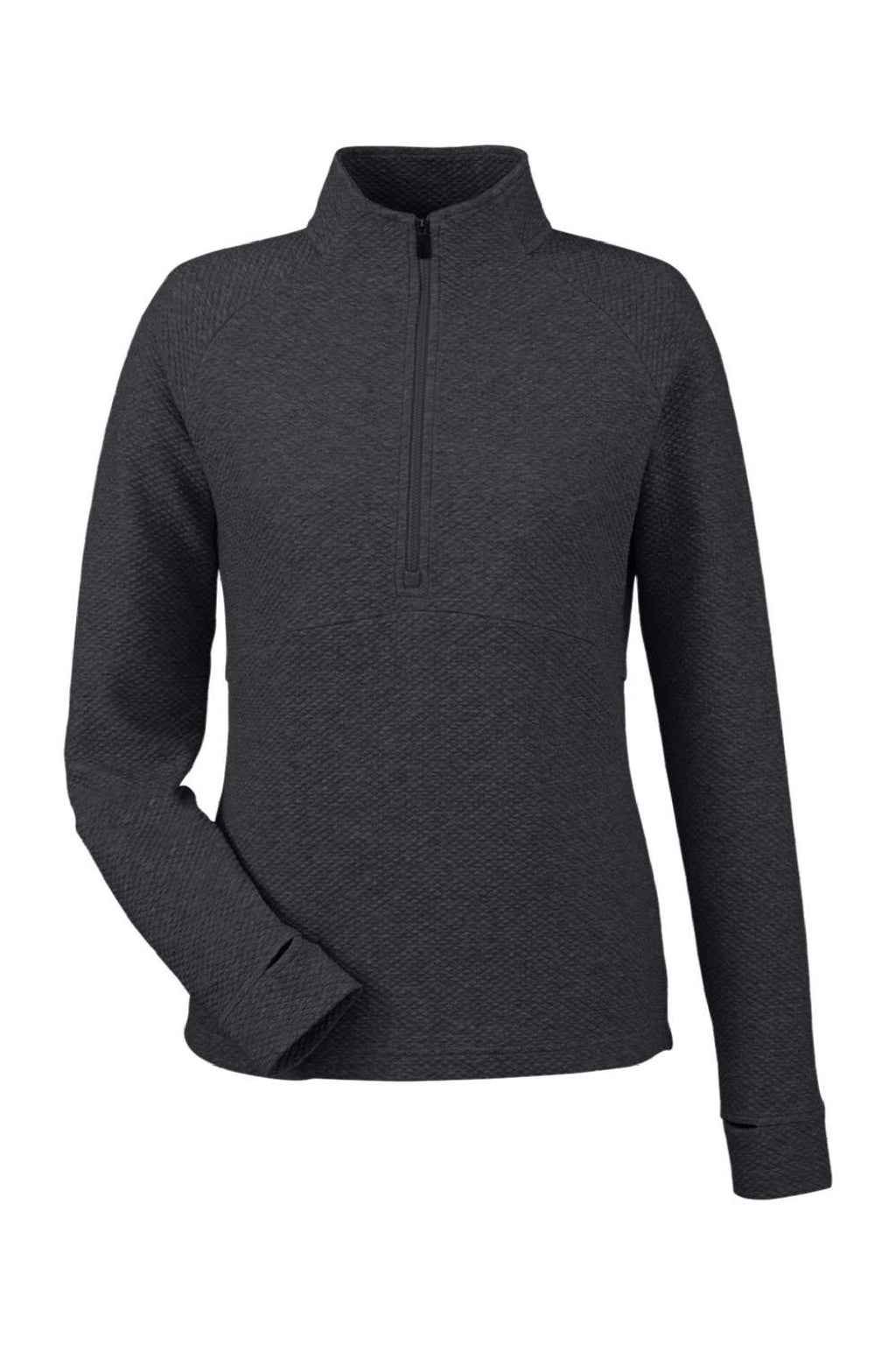 North End NE725W Womens Spirit Textured 1/4 Zip Sweatshirt w/ Pocket Heather Black Flat Front