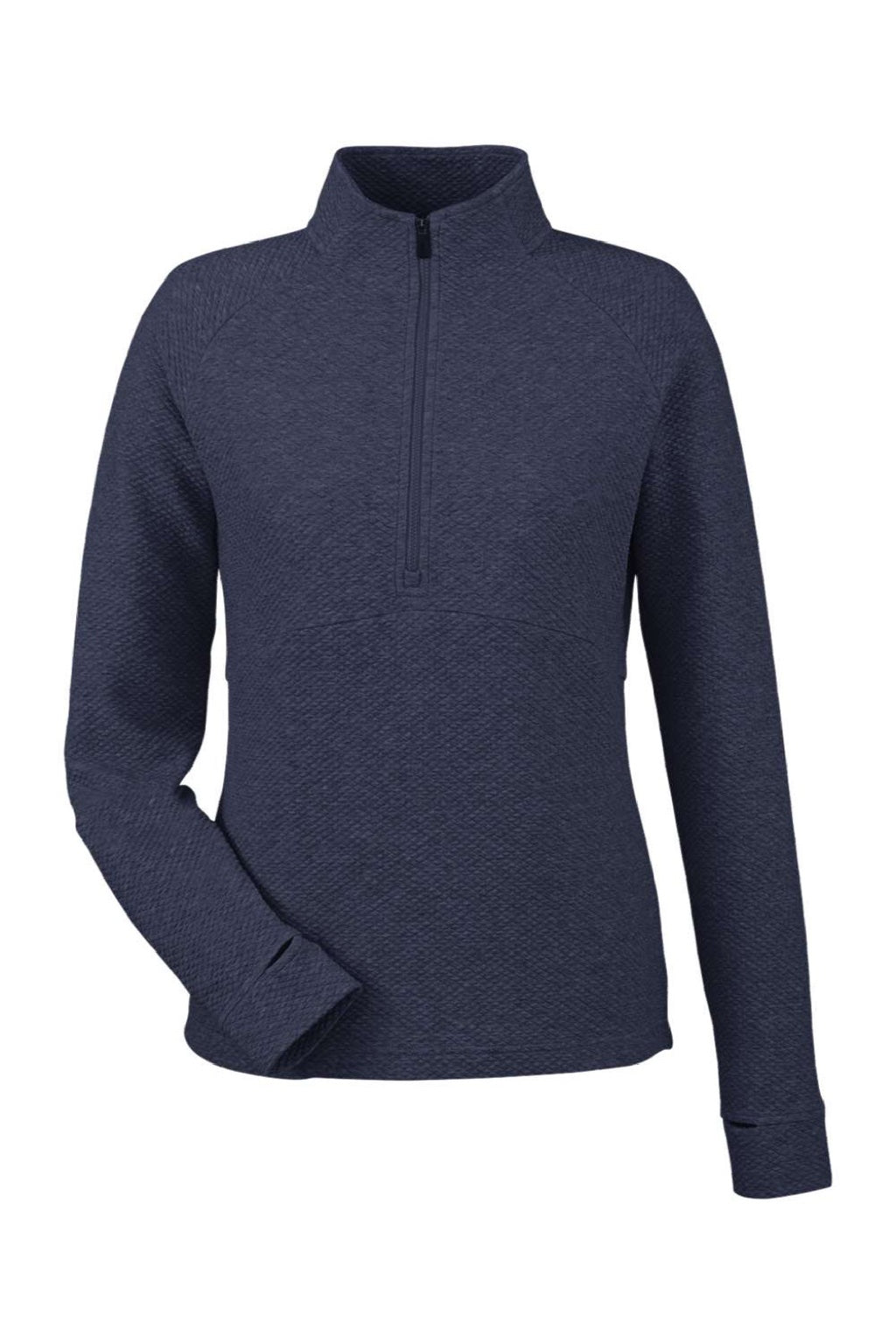 North End NE725W Womens Spirit Textured 1/4 Zip Sweatshirt w/ Pocket Heather Classic Navy Blue Flat Front