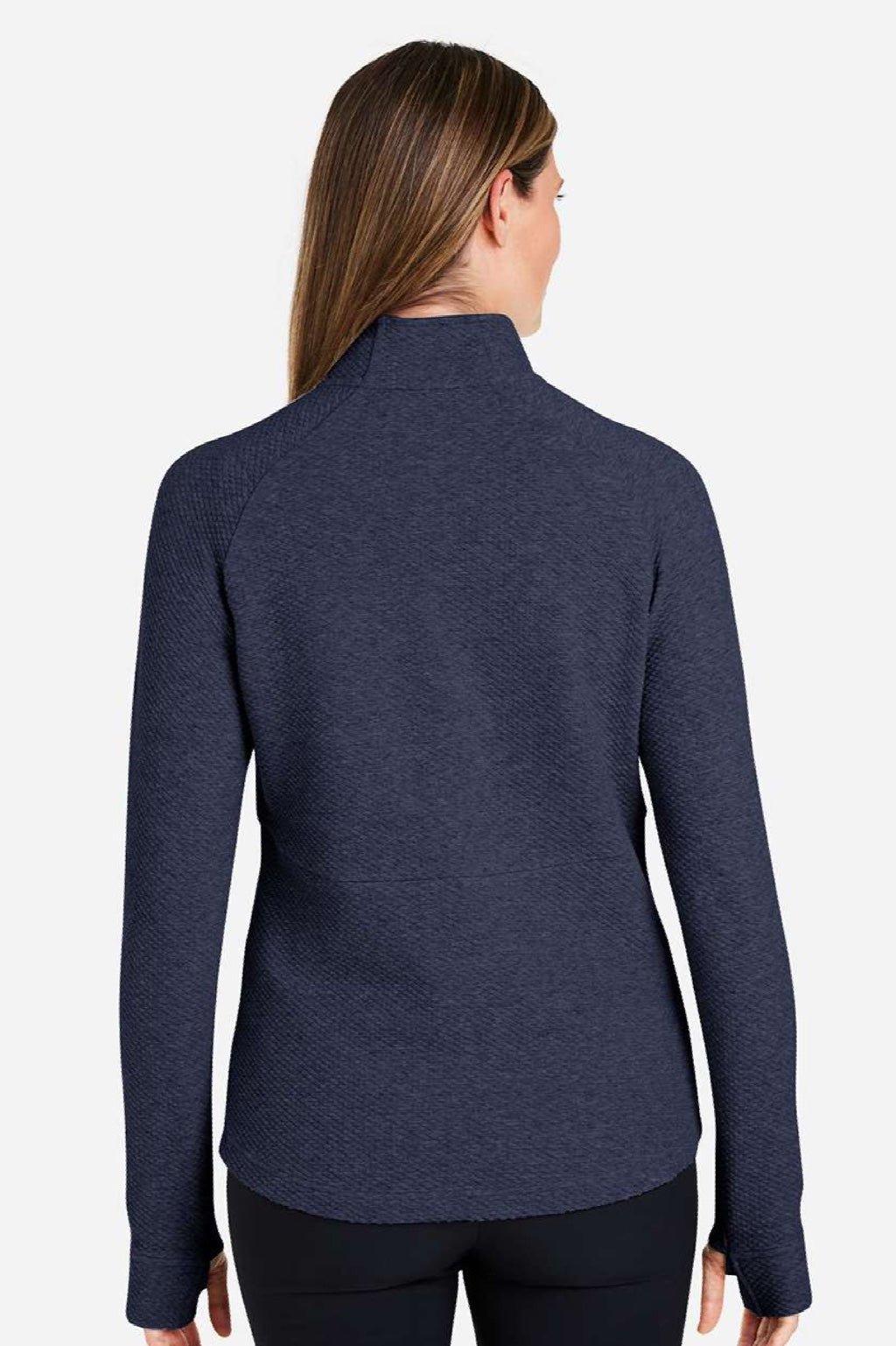 North End NE725W Womens Spirit Textured 1/4 Zip Sweatshirt w/ Pocket Heather Classic Navy Blue Model Back