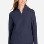 North End Womens Spirit Textured 1/4 Zip Sweatshirt w/ Pocket - Heather Classic Navy Blue - New