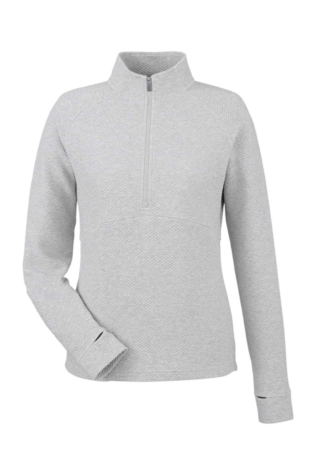 North End NE725W Womens Spirit Textured 1/4 Zip Sweatshirt w/ Pocket Heather Platinum Grey Flat Front