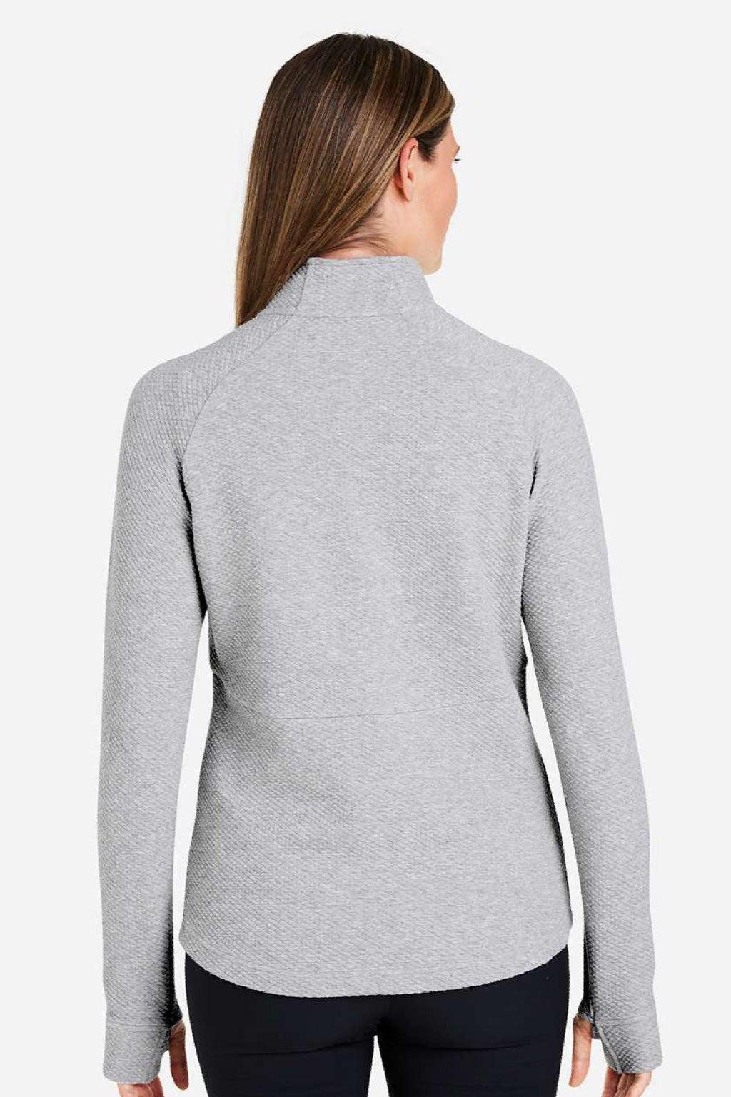 North End NE725W Womens Spirit Textured 1/4 Zip Sweatshirt w/ Pocket Heather Platinum Grey Model Back
