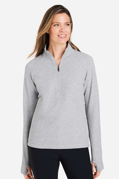 North End NE725W Womens Spirit Textured 1/4 Zip Sweatshirt w/ Pocket Heather Platinum Grey Model Front