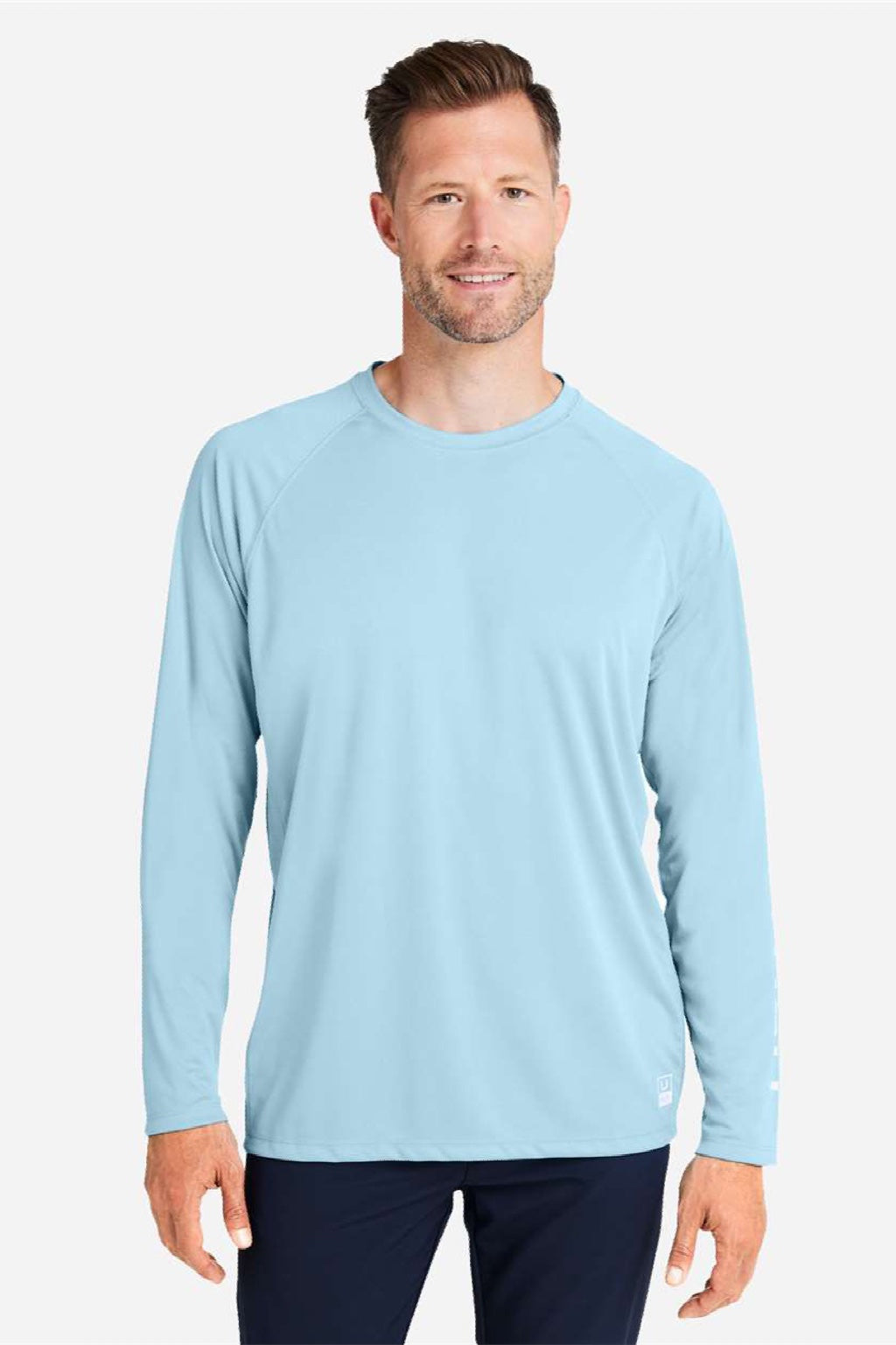 Huk H12L009 Mens LoPro Pursuit Long Sleeve Crewneck T-Shirt Plein Air Blue Model Front