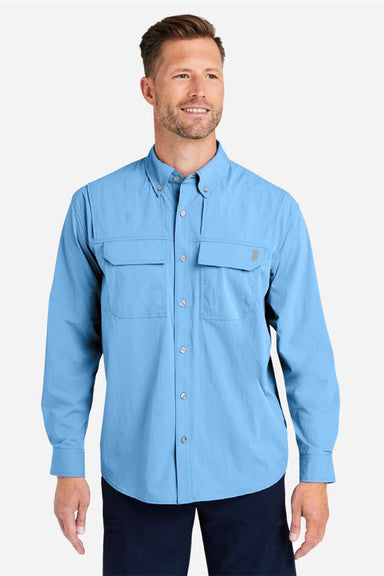 Huk H150184 Mens Creekbed Long Sleeve Button Down Shirt Marolina Blue Model Front