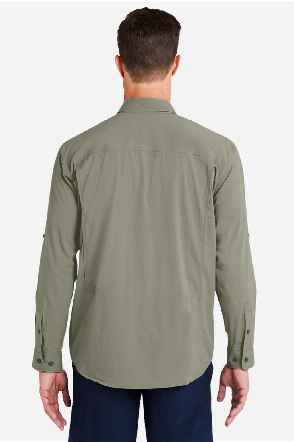 Huk H150184 Mens Creekbed Long Sleeve Button Down Shirt Moss Green Model Back