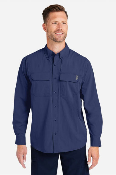 Huk H150184 Mens Creekbed Long Sleeve Button Down Shirt Naval Academy Blue Model Front