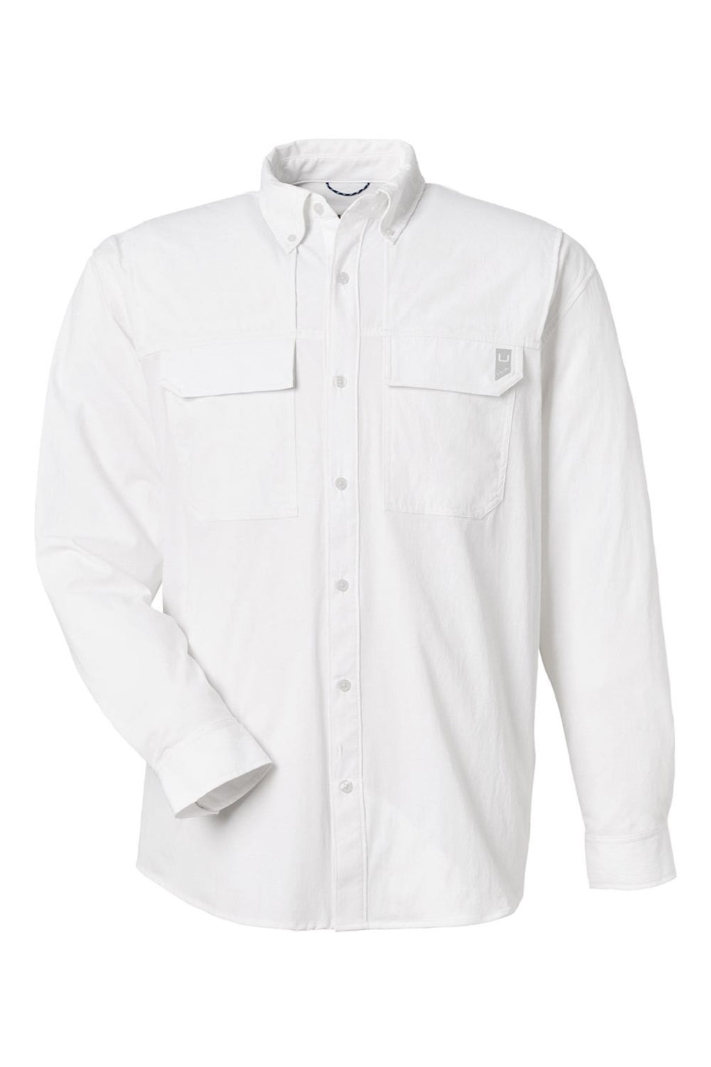 Huk H150184 Mens Creekbed Long Sleeve Button Down Shirt White Flat Front