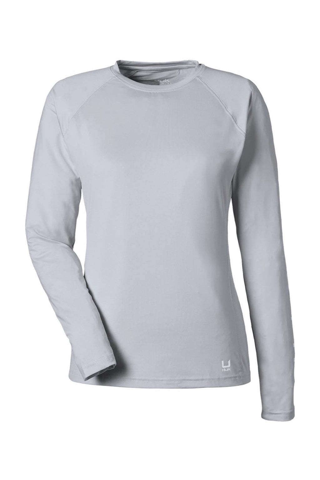 Huk H612L04 Womens LoPro Pursuit Moisture Wicking Long Sleeve Crewneck T-Shirt Harbor Mist Grey Flat Front