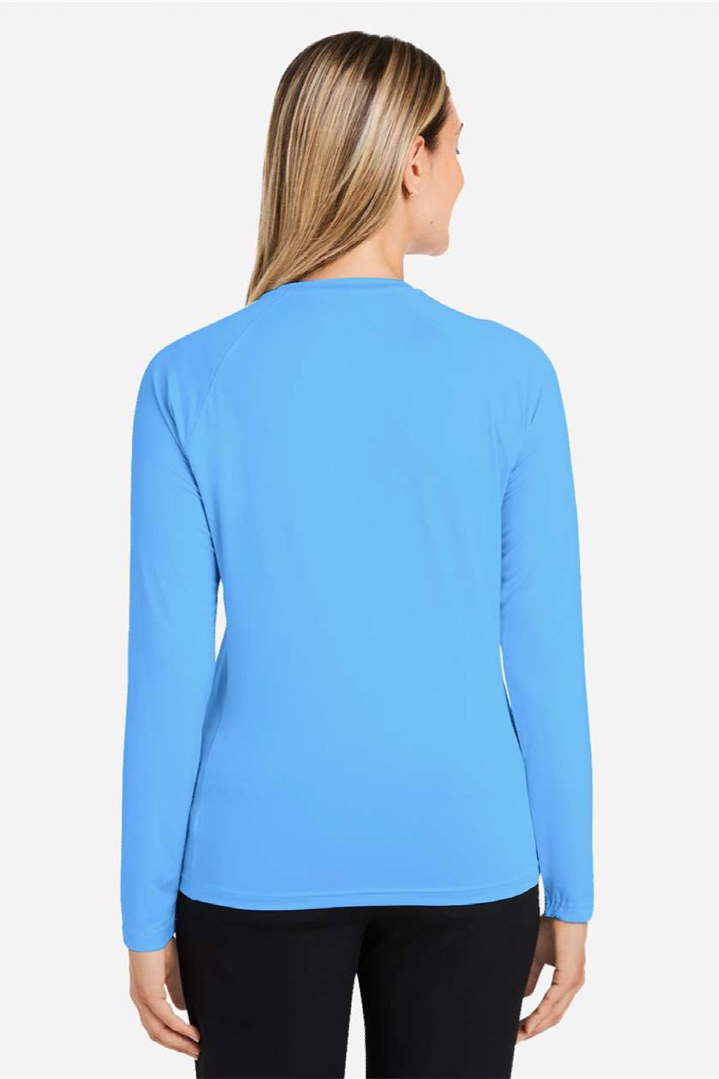 Huk H612L04 Womens LoPro Pursuit Moisture Wicking Long Sleeve Crewneck T-Shirt Marolina Blue Model Back