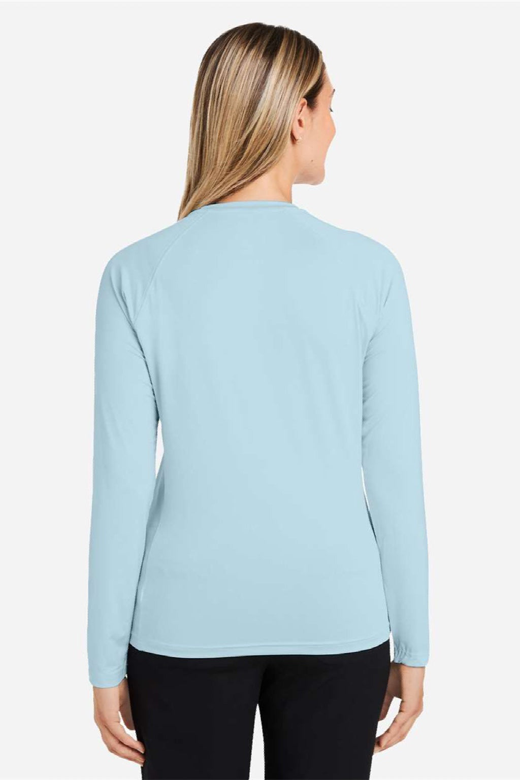Huk H612L04 Womens LoPro Pursuit Long Sleeve Crewneck T-Shirt Plein Air Blue Model Back