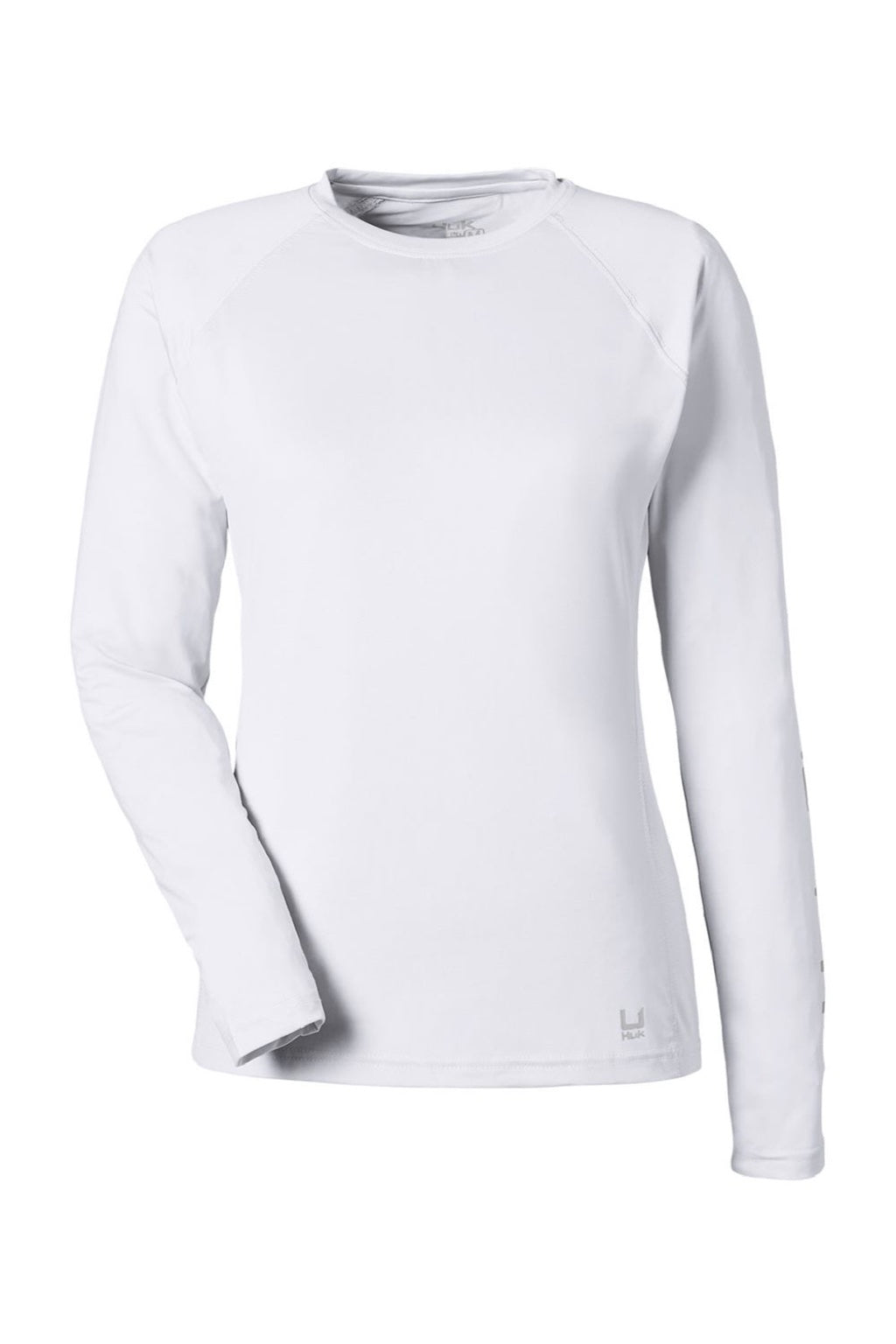 Huk H612L04 Womens LoPro Pursuit Long Sleeve Crewneck T-Shirt White Flat Front