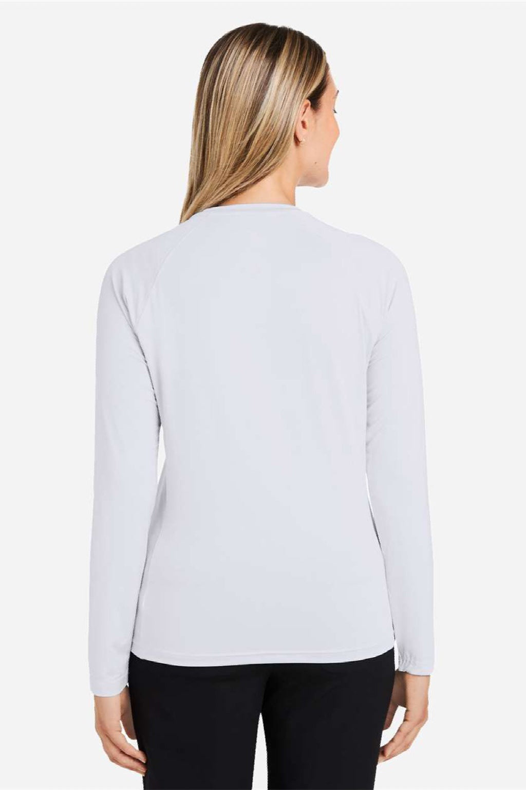 Huk H612L04 Womens LoPro Pursuit Long Sleeve Crewneck T-Shirt White Model Back