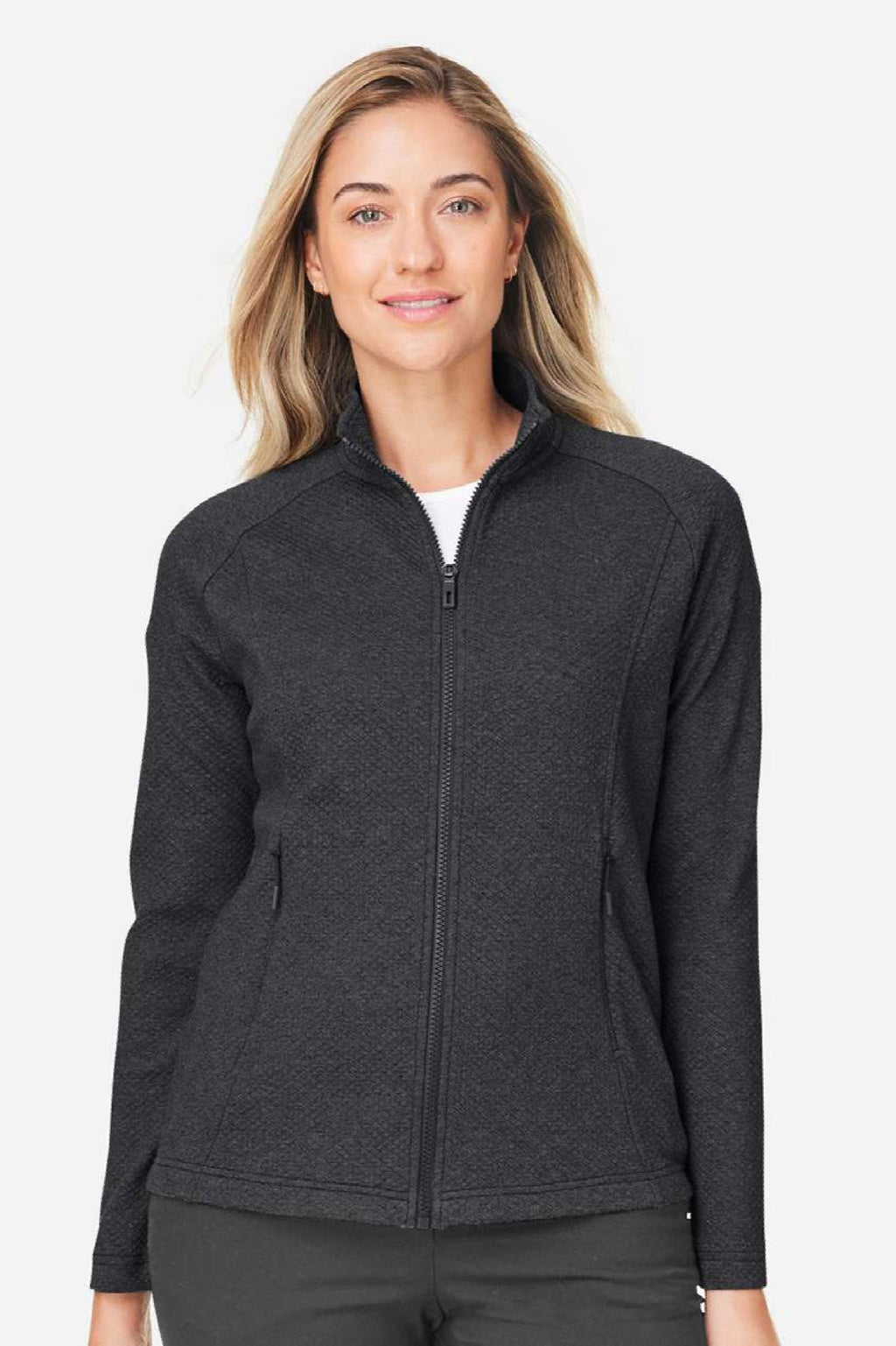 North End NE727W Womens Spirit Textured Full Zip Sweatshirt w/ Pockets Heather Black Model Front