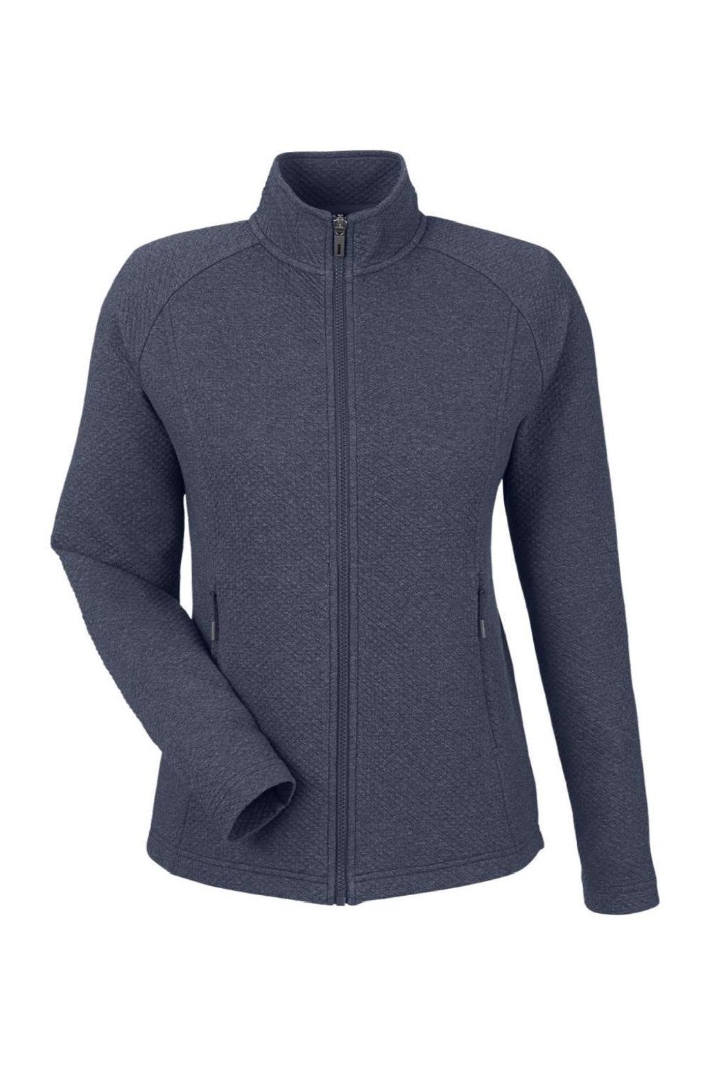 North End NE727W Womens Spirit Textured Full Zip Sweatshirt w/ Pockets Heather Classic Navy Blue Flat Front