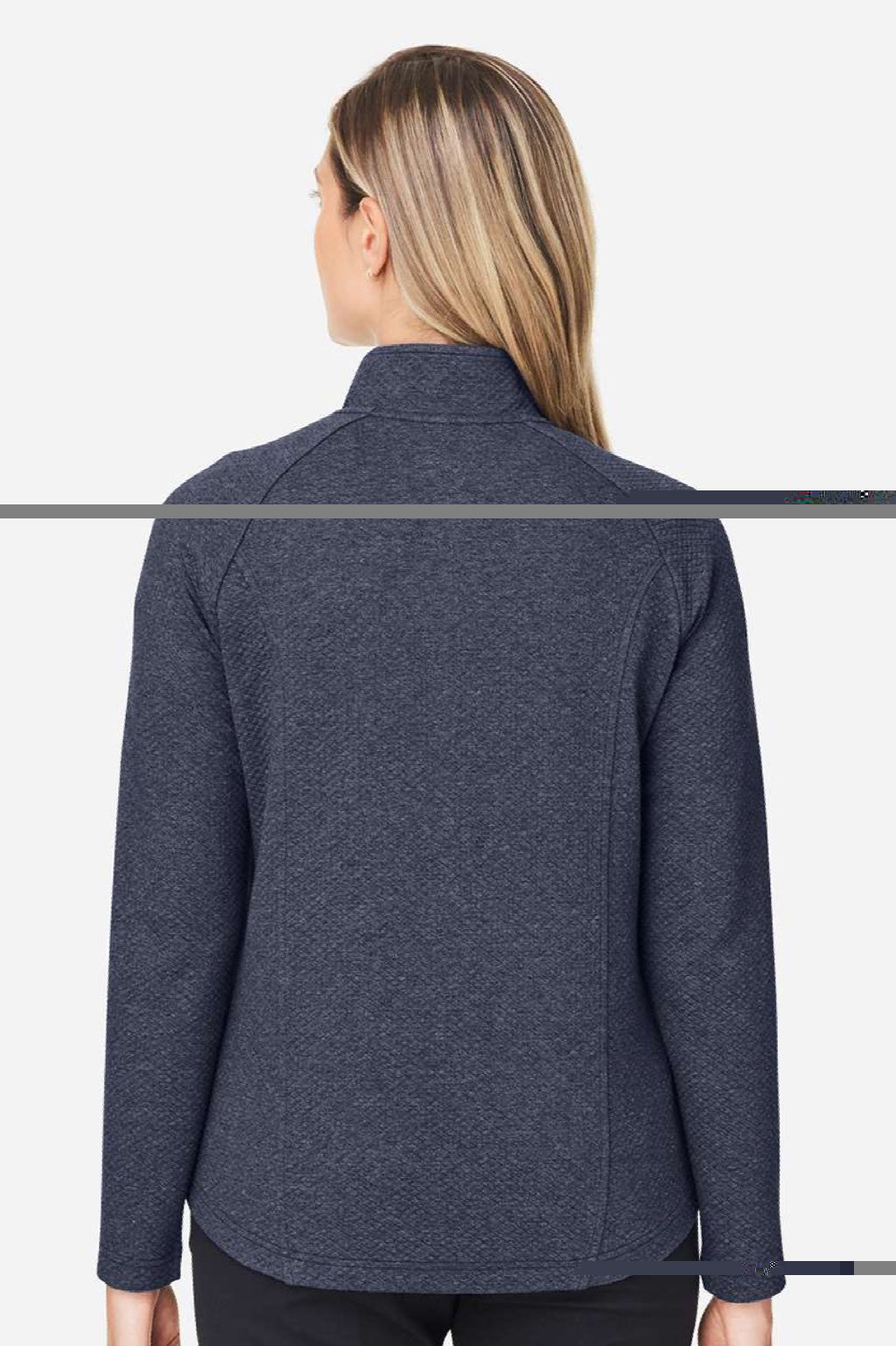 North End NE727W Womens Spirit Textured Full Zip Sweatshirt w/ Pockets Heather Classic Navy Blue Model Back