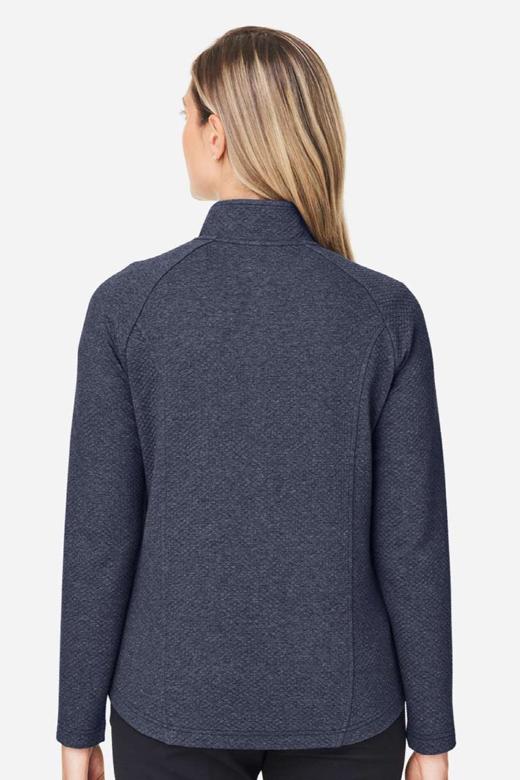 North End NE727W Womens Spirit Textured UPF 40+ Full Zip Sweatshirt w/ Pockets Heather Classic Navy Blue Model Back