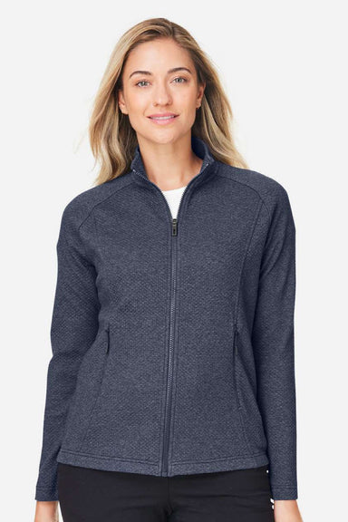 North End NE727W Womens Spirit Textured UPF 40+ Full Zip Sweatshirt w/ Pockets Heather Classic Navy Blue Model Front