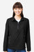 North End NE810W Womens Aura Lightweight 1/4 Zip Packable Hooded Anorak Jacket Black/Carbon Grey Model Front