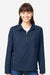 North End NE810W Womens Aura Lightweight 1/4 Zip Packable Hooded Anorak Jacket Classic Navy Blue/Carbon Grey Model Front