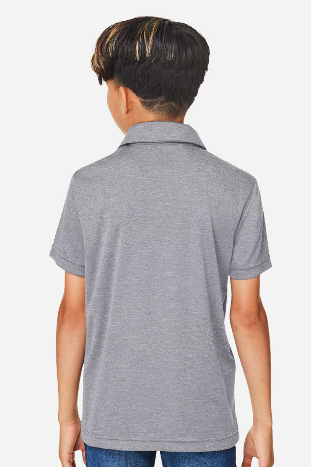 Team 365 TT51HY Youth Zone Sonic Moisture Wicking Short Sleeve Polo Shirt Heather Grey Model Back