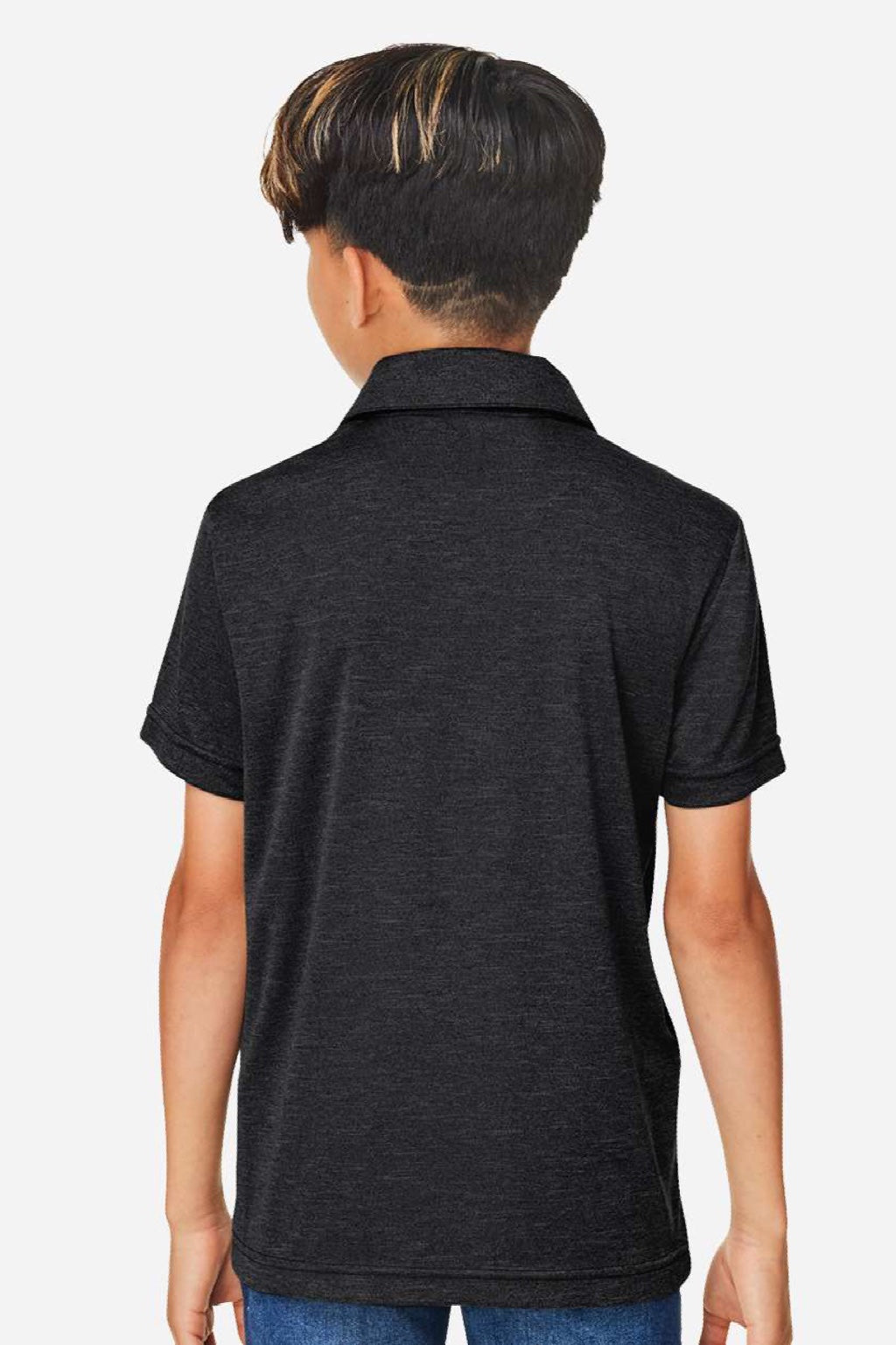 Team 365 TT51HY Youth Zone Sonic Moisture Wicking Short Sleeve Polo Shirt Heather Black Model Back