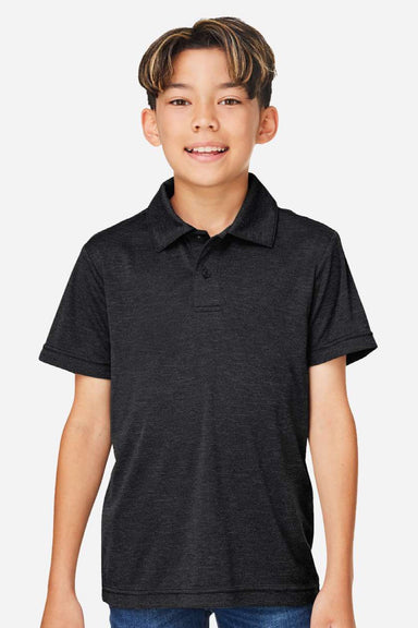Team 365 TT51HY Youth Zone Sonic Moisture Wicking Short Sleeve Polo Shirt Heather Black Model Front