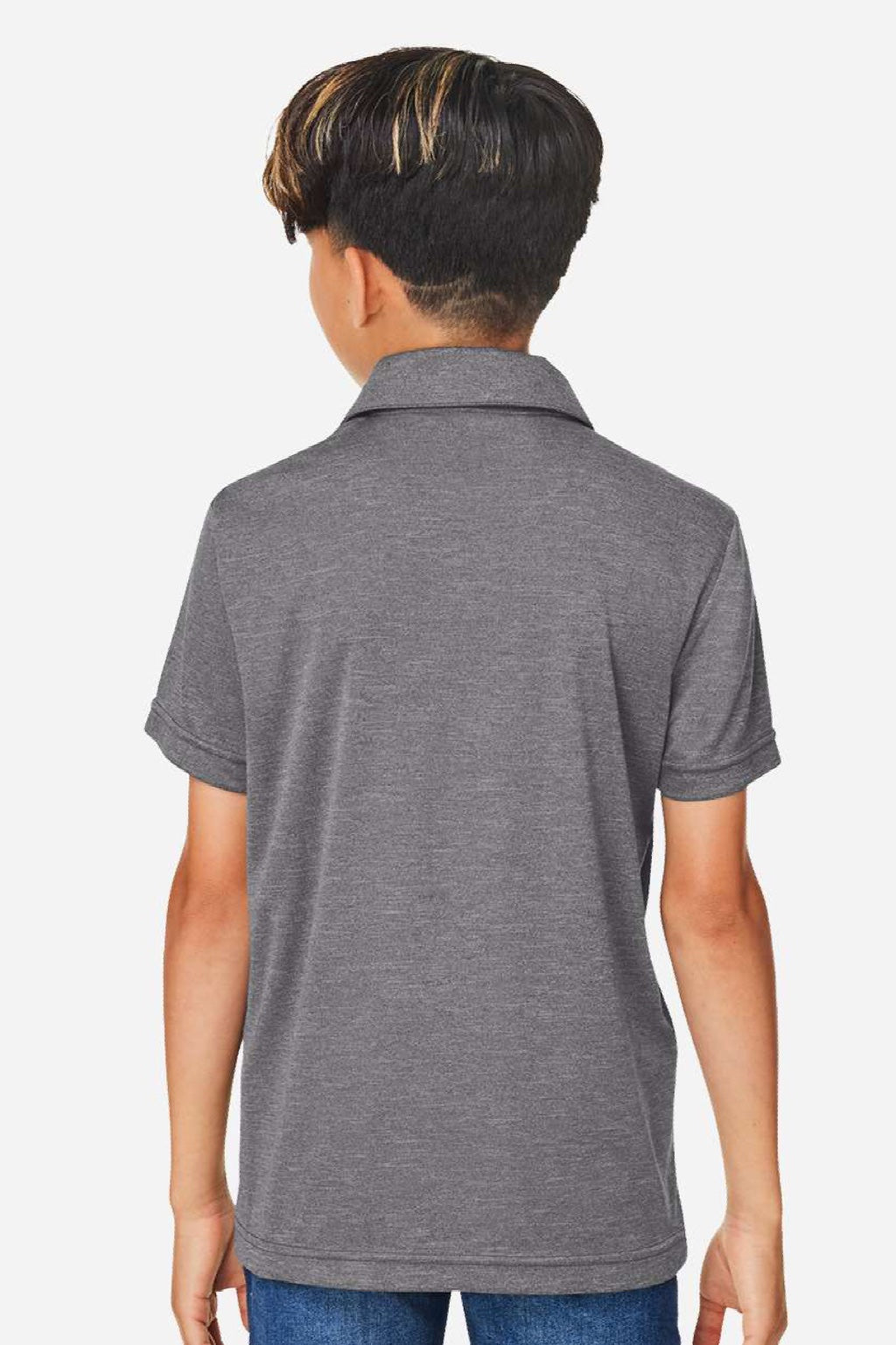 Team 365 TT51HY Youth Zone Sonic Moisture Wicking Short Sleeve Polo Shirt Heather Dark Grey Model Back